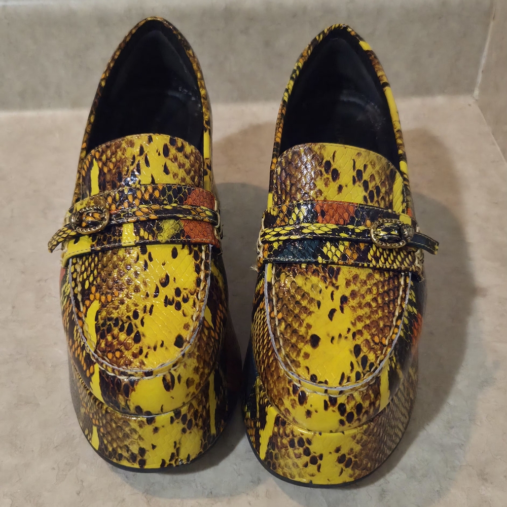Kurt Geiger Leather Vibrant Yellow Snake Print Loafers